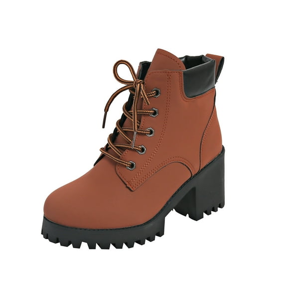 Women's Ankle Boots Fashion Heel Lace Up Platform Booties Comfortable Casual Leather Shoes for Daily Wear