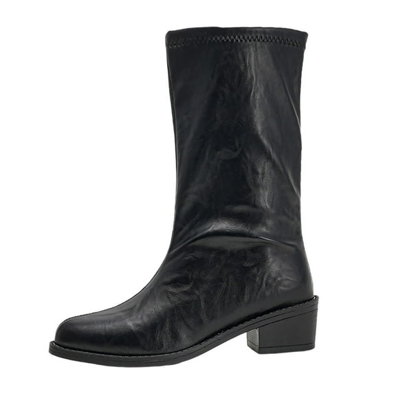 Women's Ankle Boots Fashion Mid Calf Casual Dress Boot Elegant Versatile Comfortable Solid Color Leather Upper for Autumn and Winter