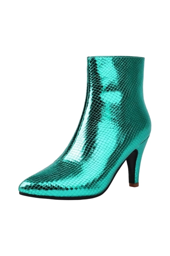 Women's Ankle Boots Fashion Pointed Toe Stiletto Heel Snakeskin Print Side Zipper Short Footwear for Fall Winter