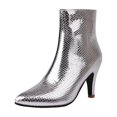 thumbnail image 1 of Women's Ankle Boots Fashion Pointed Toe Stiletto Heel Snakeskin Print Side Zipper Short Footwear for Fall Winter, 1 of 5