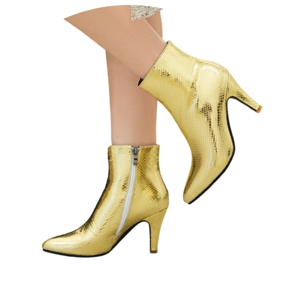Women's Ankle Boots Fashion Pointed Toe Stiletto Heel Snakeskin Print Side Zipper Short Footwear for Fall Winter