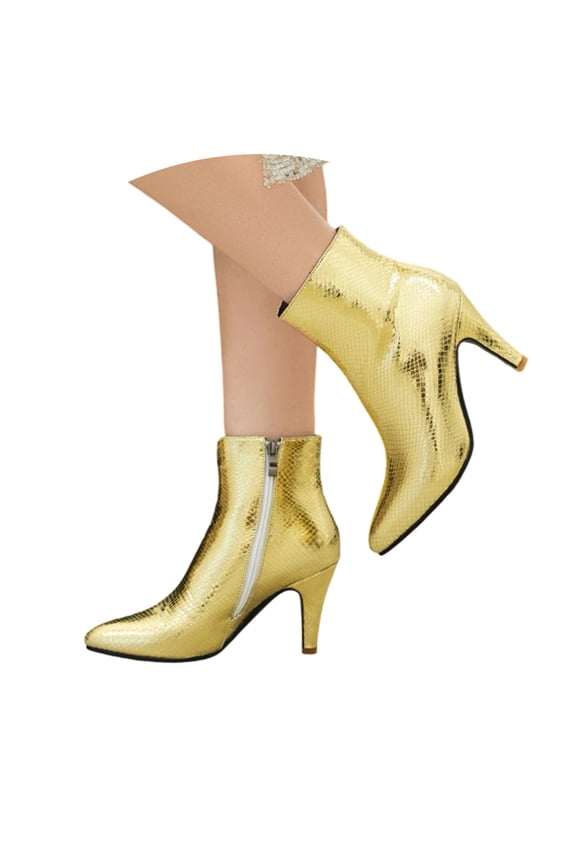 Women's Ankle Boots Fashion Pointed Toe Stiletto Heel Snakeskin Print Side Zipper Short Footwear for Fall Winter