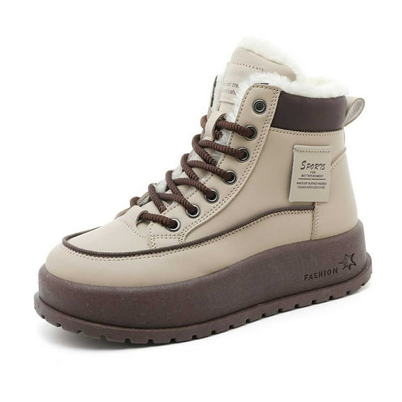 Women's Ankle Boots Fashion Winter Leather Lace Up Platform Sole Lined Warm Comfortable Casual Booties
