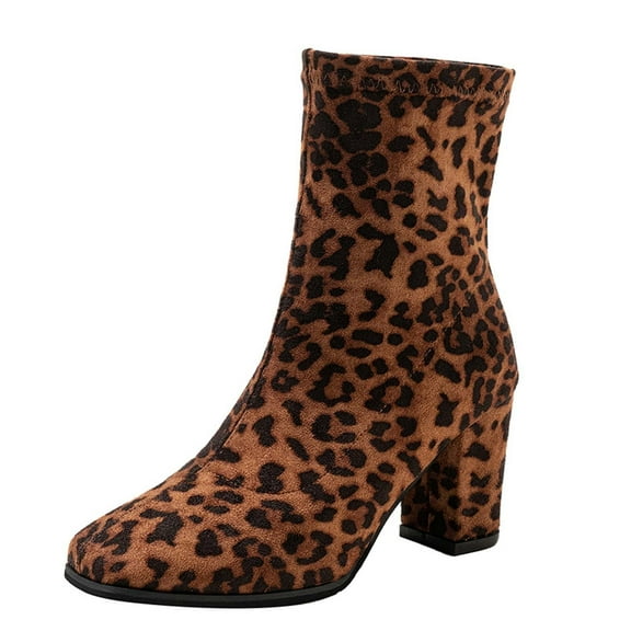 Women's Ankle Boots French Suede Heel Minimalist Square Toe Boots for Fall and Winter