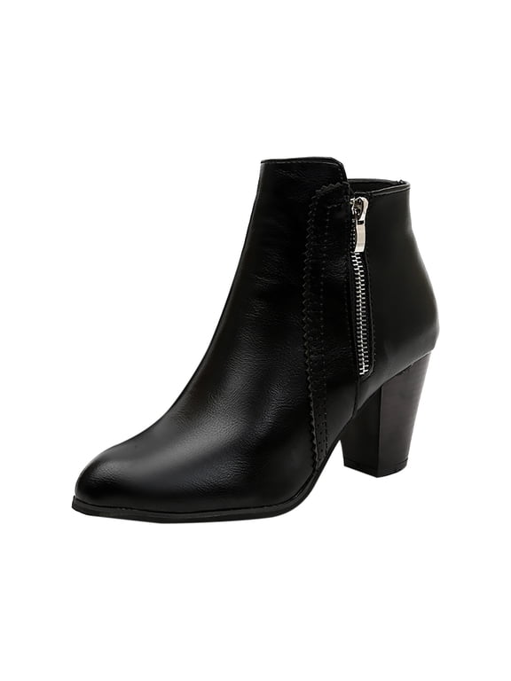 Women's Ankle Boots Low Chunky Heel Comfortable Short Fall Booties Shoes for Teens Girls Black 8.5