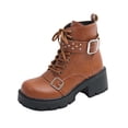 thumbnail image 1 of Women's Ankle Boots Motorcycle Style Belt Buckle Round Toe Lace-Up Platform Chunky Heel Booties, 1 of 8