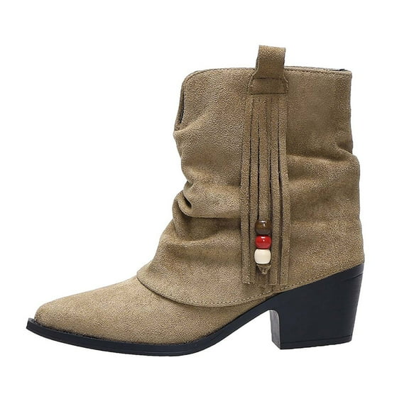 Women's Ankle Boots Oversized Fashion Boots Heel Retro Pleated Puffy Boots with Pointed Toe for Style