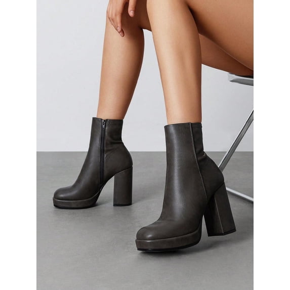 Women's Ankle Boots, Platform Chunky High Heel, Retro Square Toe, Side Zipper - Perfect for Parties & Dates - Fashionable 2026
