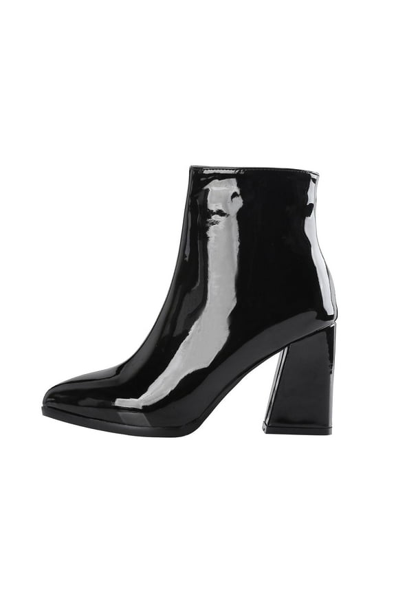 Women's Ankle Boots Pointed Toe Block Heel Patent Leather Booties Chunky Heel Dress Boots Comfortable Elegant Party Office Work Shoes Black 43