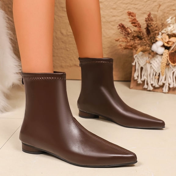 Women's Ankle Boots Pointed Toe Block Heel Short Boots For Women Low Heeled Booties
