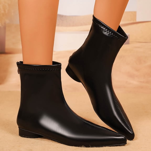 Women's Ankle Boots Pointed Toe Block Heel Short Boots For Women Low Heeled Booties