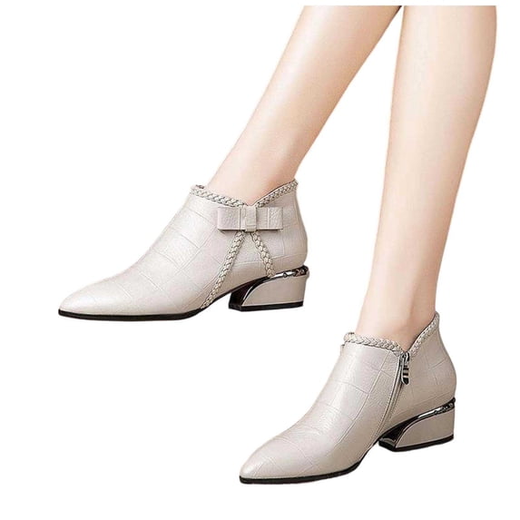 Women's Ankle Boots Pointed Toe Chunky Block Heel Short Boots for Women Low Heeled Booties Women's Comfortable Ankle Boots with Side Zipper