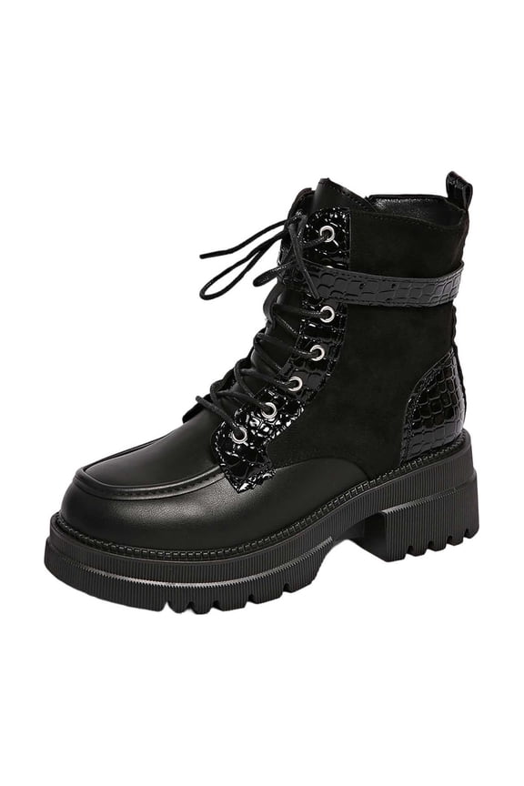Women's Ankle Boots Print Sole Lace Up Booties Fashion Punk Rock Style Low Heel Footwear for Casual Outings