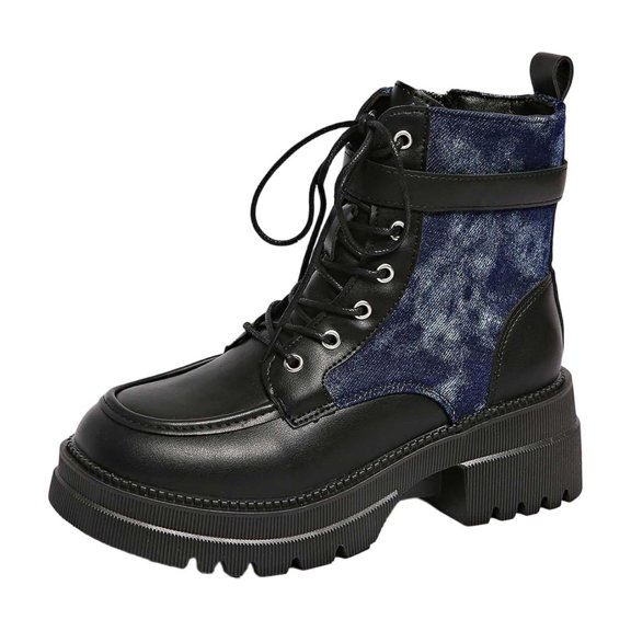 Women's Ankle Boots Print Sole Lace Up Booties Fashion Punk Rock Style Low Heel Footwear for Casual Outings