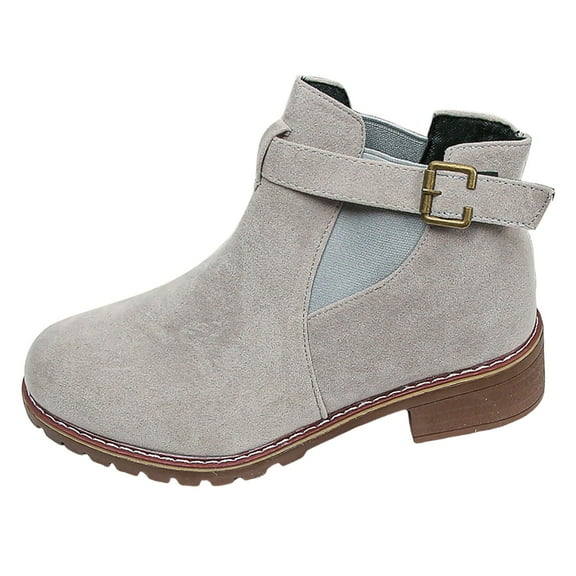 Women's Ankle Boots Retro Solid Color Plus Size Suede Heel Belt Buckle Ankle Boot Womens Booties Grey 39