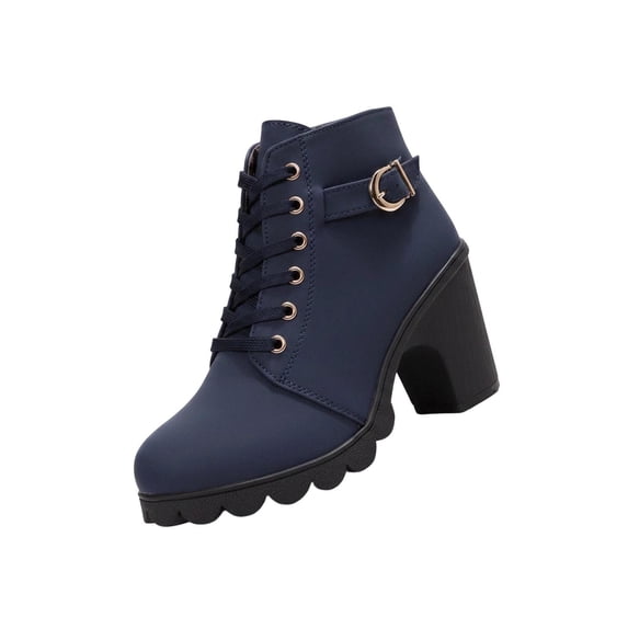 Women's Ankle Boots Round Toe Side Zipper Medium Block Heel Spring Fall New Arrival Solid Color Casual Fashion Booties Blue 7(39)