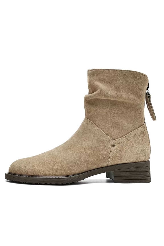 Women's Ankle Boots Round Toe Suede Over The Knee with Low Block Heel and Back Zipper for Everyday and Casual Wear