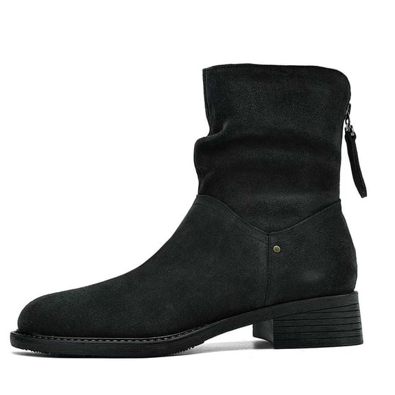 Women's Ankle Boots Round Toe Suede Over The Knee with Low Block Heel and Back Zipper for Everyday and Casual Wear