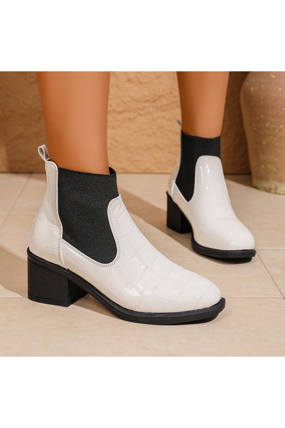 Women's Ankle Boots - Short Chunky Low Heel Round Toe Block Booties, Comfortable and Stylish for Daily Wear