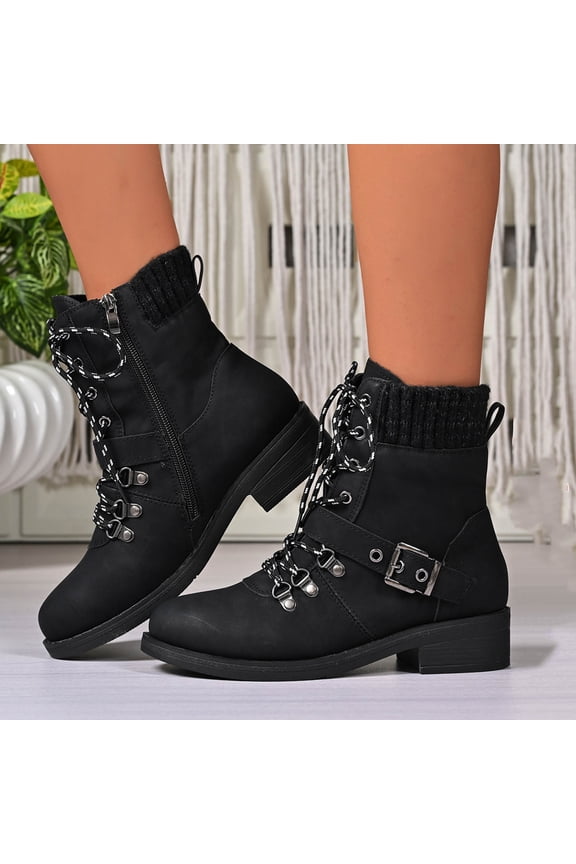 Women's Ankle Boots Slouchy Fashion Low Calf Flat Booties Comfortable Round Toe Fall Winter Casual Short Boots For Women