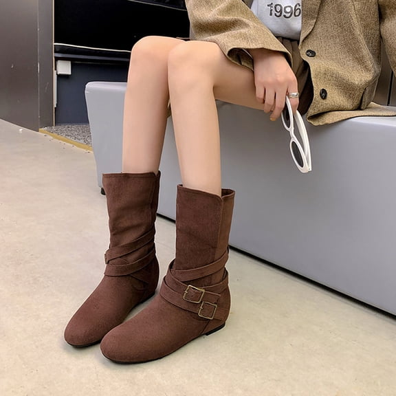 Women's Ankle Boots Slouchy Flat Ladies Booties Low Heeled Riding Boot Comfortable Casual Round Toe Short Boots For Women.