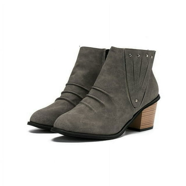 Women's Ankle Boots Stacked Heel Booties Shoes Black 8.5