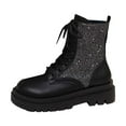 thumbnail image 1 of Women's Ankle Boots Stylish Ankle Boots With Round Toe Sequin Patchwork Lace Up Design Thick Sole And Heels For Fashion Forward Outfits, 1 of 8