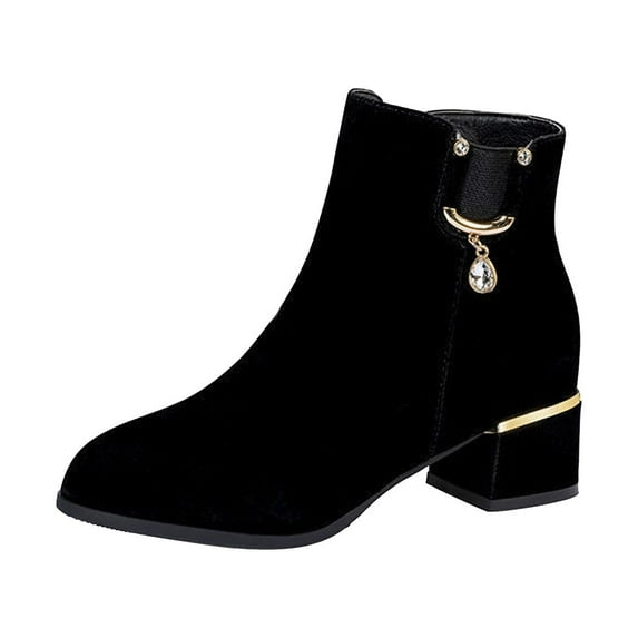 Women's Ankle Boots Suede Block Heel Zipper Boots Chunky Heel Booties Comfortable Dress Short Shoes Winter Fall Footwear Black 38