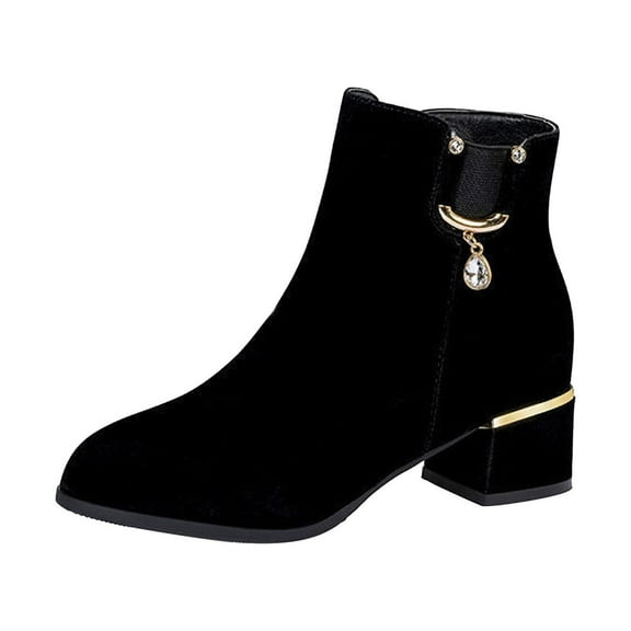 Women's Ankle Boots Suede Block Heel Zipper Boots Chunky Heel Booties Comfortable Dress Short Shoes Winter Fall Footwear Black 38