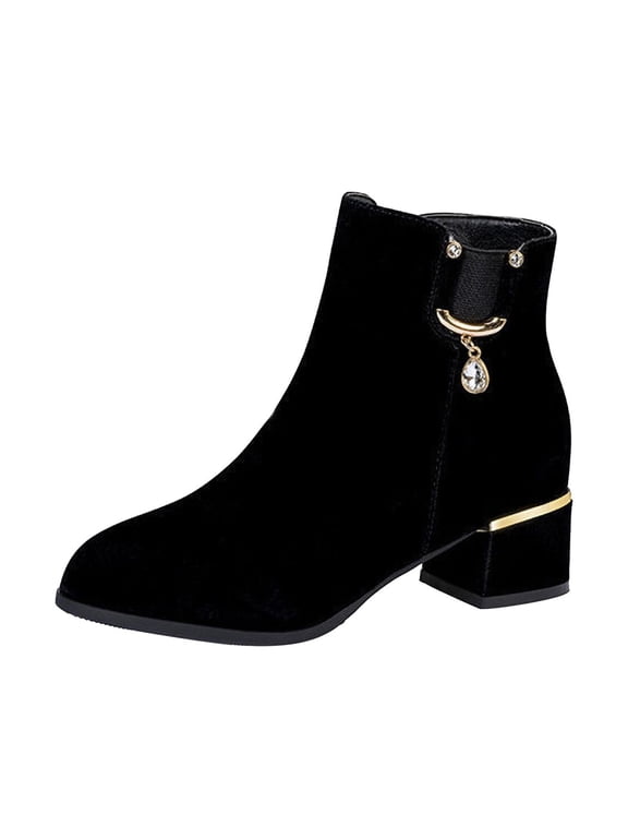 Women's Ankle Boots Suede Block Heel Zipper Boots Chunky Heel Booties Comfortable Dress Short Shoes Winter Fall Footwear Black 38