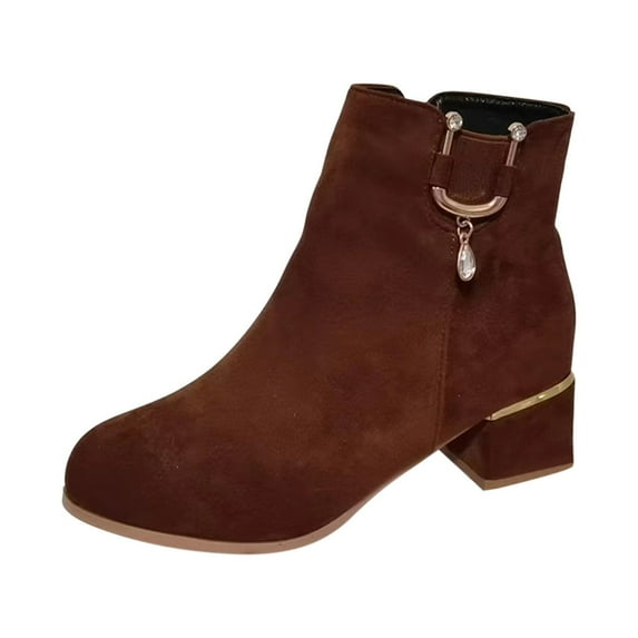 Women's Ankle Boots Suede Block Heel Zipper Boots Chunky Heel Booties Comfortable Dress Short Shoes Winter Fall Footwear Brown 36