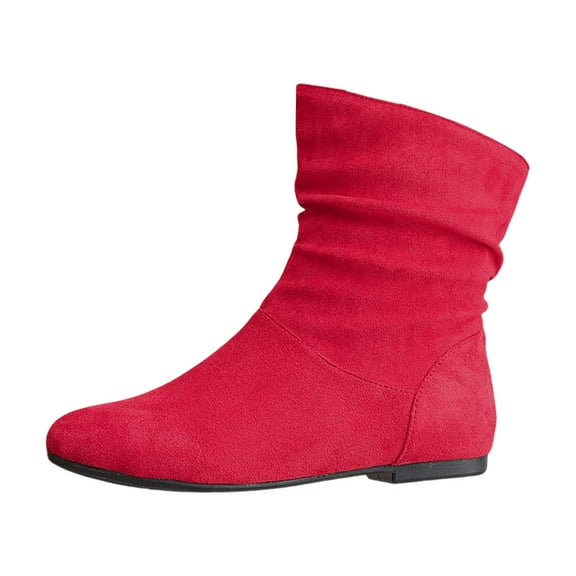 Xiaoxatg Women's Ankle Boots Suede Casual -On Booties for Women Comfortable Low Heel Closed Toe Ideal for Daily Wear with Jeans in Fall and Winter 8.5 Red