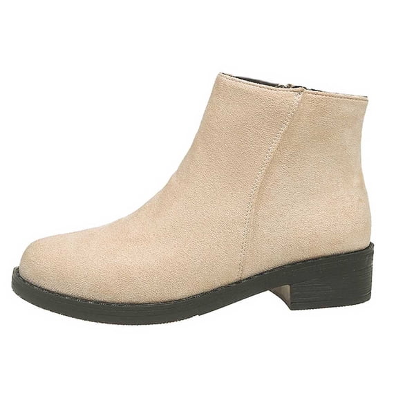 Women's Ankle Boots Suede Side Zip Low Heel Stylish Short Booties Featuring Round Toe Design