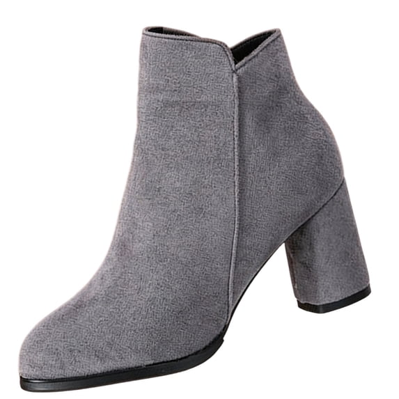 Women's Ankle Boots with Side Zipper Pointed Toe Mid Block Heel Booties Casual Comfortable Booties Fall Winter Suede Short Boots