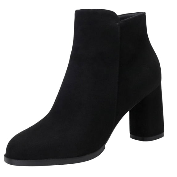 Women's Ankle Boots with Side Zipper Pointed Toe Mid Block Heel Booties Casual Comfortable Booties Fall Winter Suede Short Boots
