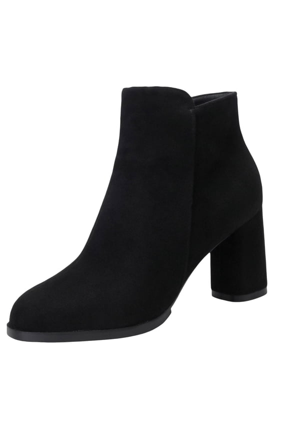 Women's Ankle Boots with Side Zipper Pointed Toe Mid Block Heel Booties Casual Comfortable Booties Fall Winter Suede Short Boots