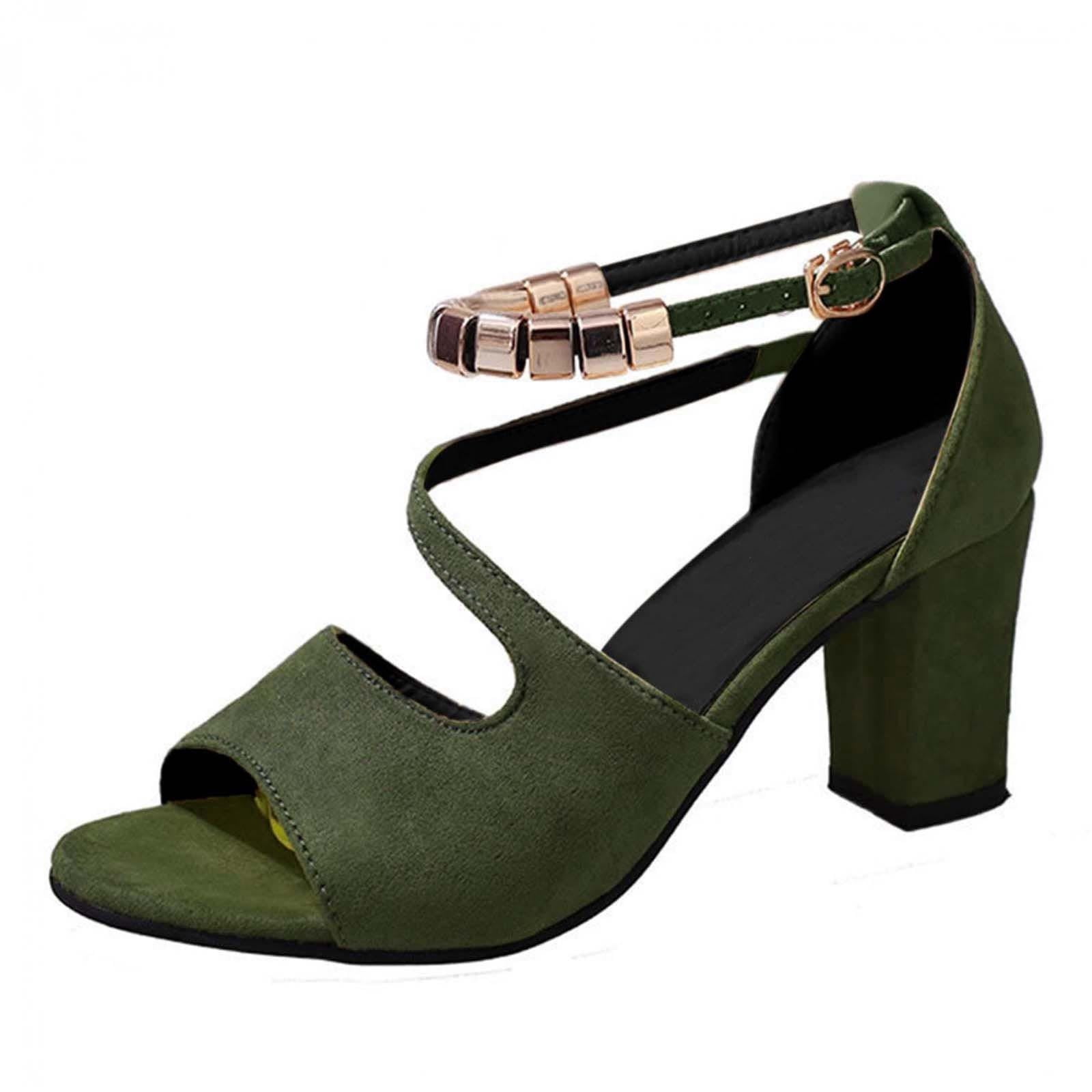 Women's Ankle Buckle Open Toe Chunky Heel Sandals Summer Dress Shoes Suede High Heels for Party Wedding Green 35 - Walmart.com Women's Ankle Buckle Open Toe Chunky Heel Sandals Summer Dress Shoes Suede High Heels for Party Wedding Green 35 - Walmart.com