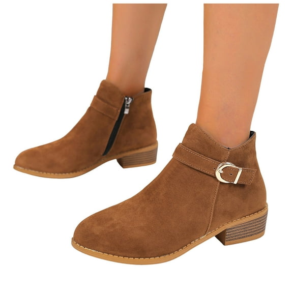 Women's Ankle Fall Boots Fashion Square Head Suede Ankle Boots Ladies Pointed Toe Comfortable Dress Shoes