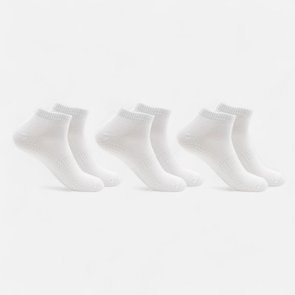 Women's Ankle Grip Socks 3-Pack with Textured Soles and Cushioned Knit Design for Indoor Stability - White