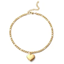 Women's Ankle Leg Bracelet Beach Jewelry Ladies 14K Yellow Gold Figaro Chain With Heart Pendant Anklets for Women