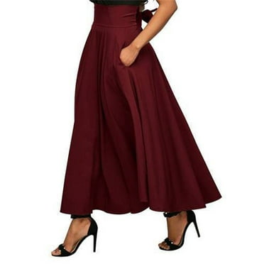 Women's Ankle Length High Waist A-line Flowy Long Maxi Skirt with Pockets