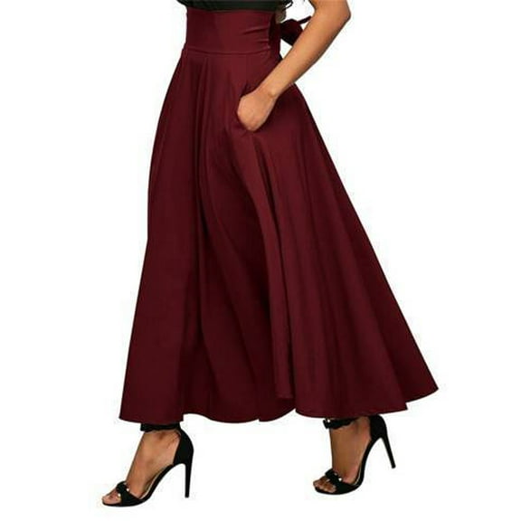Women's Ankle Length High Waist A-line Flowy Long Maxi Skirt with Pockets