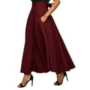 Womens Ankle Length High Waist A-line Flowy Long Maxi Skirt with Pockets