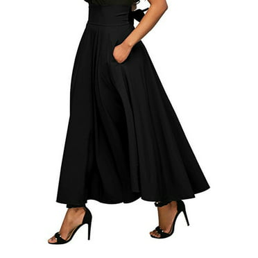 Women Strap Ankle Length High Waist A-line Flowy Long Maxi Skirt with ...