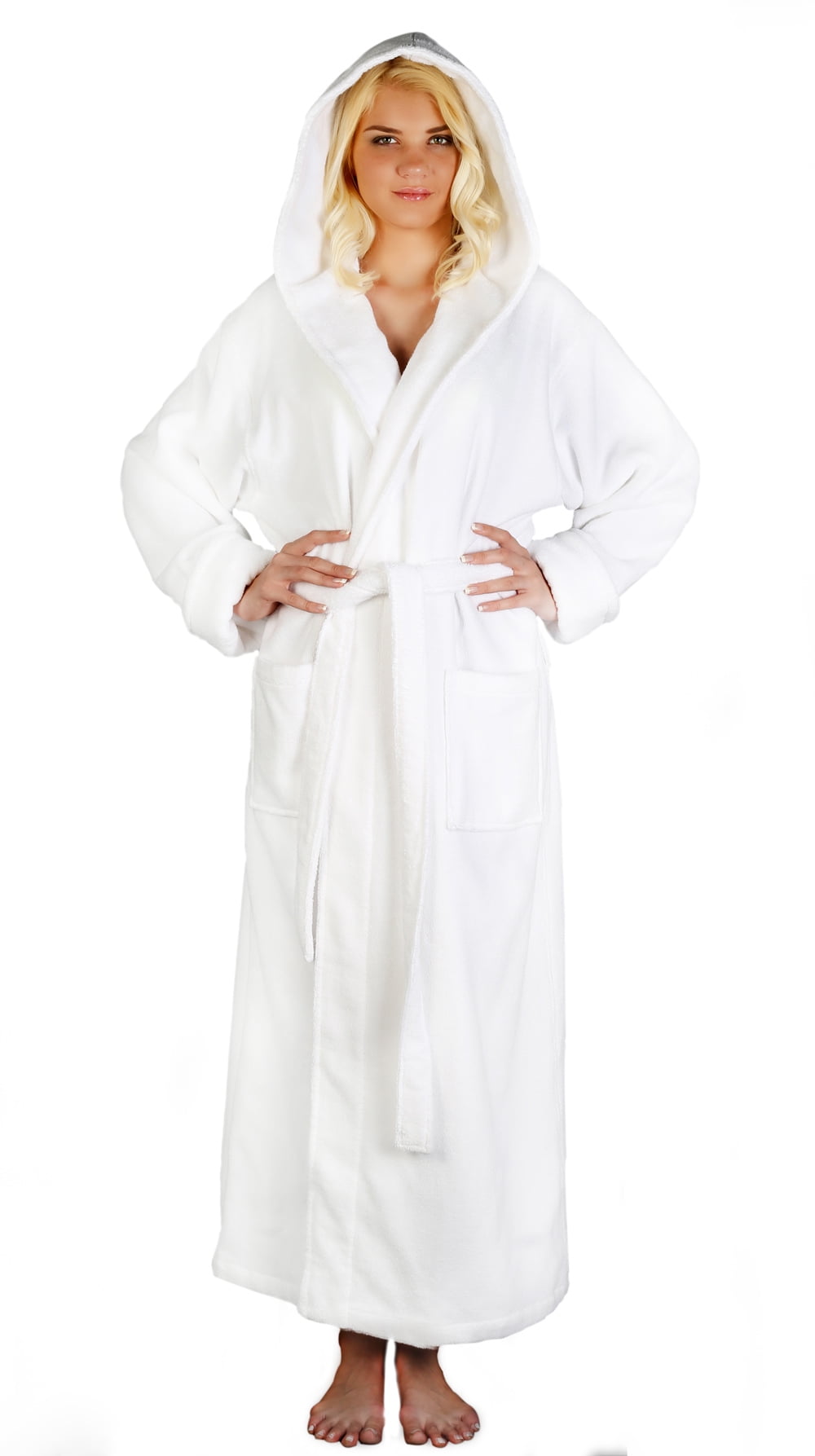 Women's Full Long Ankle Length Terry Cloth Bathrobes, Hooded Low Twist Soft  Turkish Cotton - Walmart Business Supplies