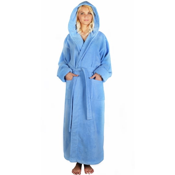 Women's Ankle Length Hooded Low Twist Soft Turkish Cotton Bathrobe