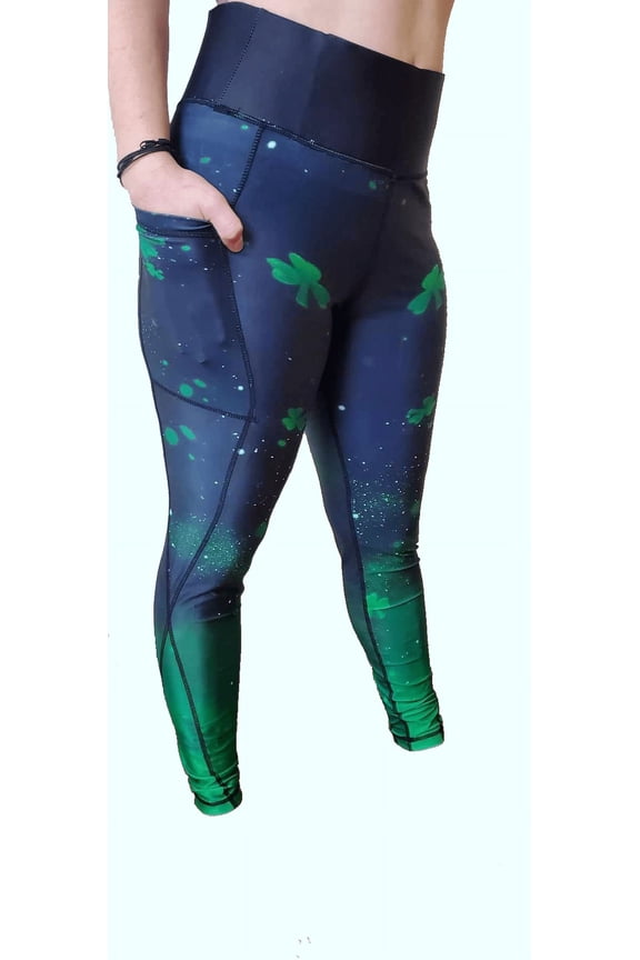 Women's Ankle Length Irish St. Patrick Legging with Pocket and No Roll Tummy Tucking Waistband by Astrid Underground