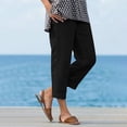 thumbnail image 1 of Women's Ankle Length Linen Pants Solid Color Elastic Waist Linen Versatile Straight Tube Casual Wide Leg Pants, 1 of 9