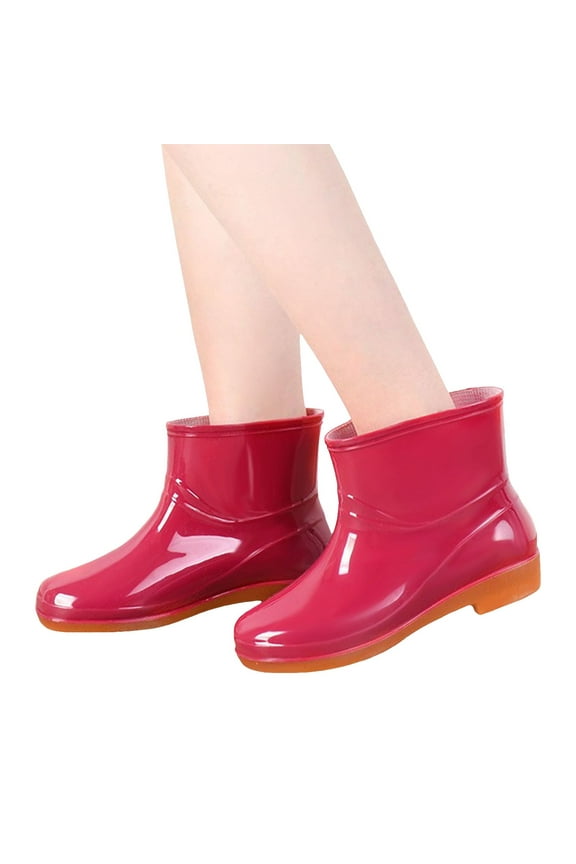 Women's Ankle Rain Boots Fashion Waterproof Slip On Mid Calf Boots Non Slip Outdoor Work Shoes