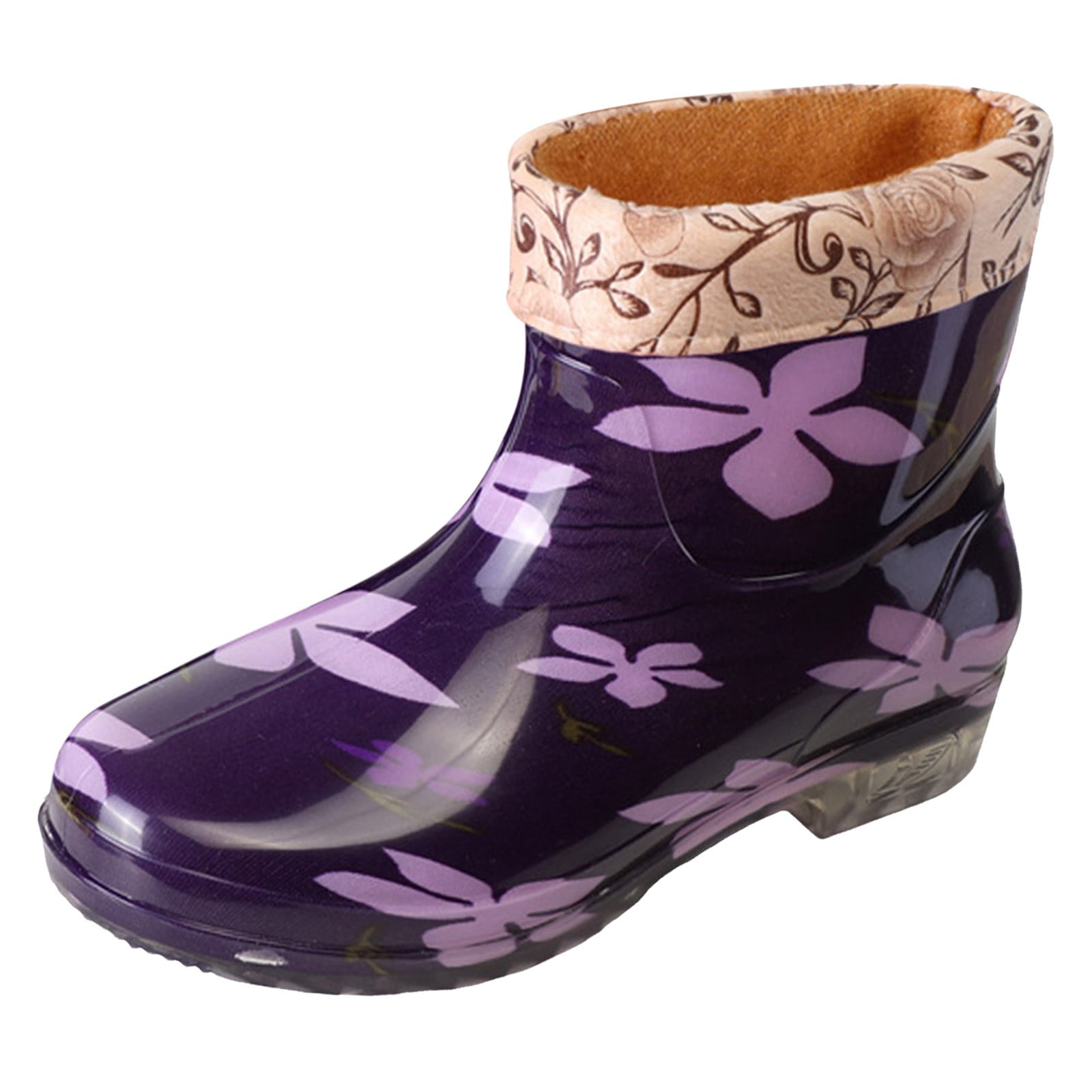 Women's Ankle Rain Boots Short Tube Floral Fashion Rubber Shoes Cotton ...